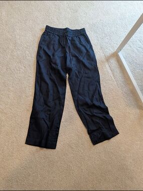 Talbots Black Drawstring Linen-Blend Pants
